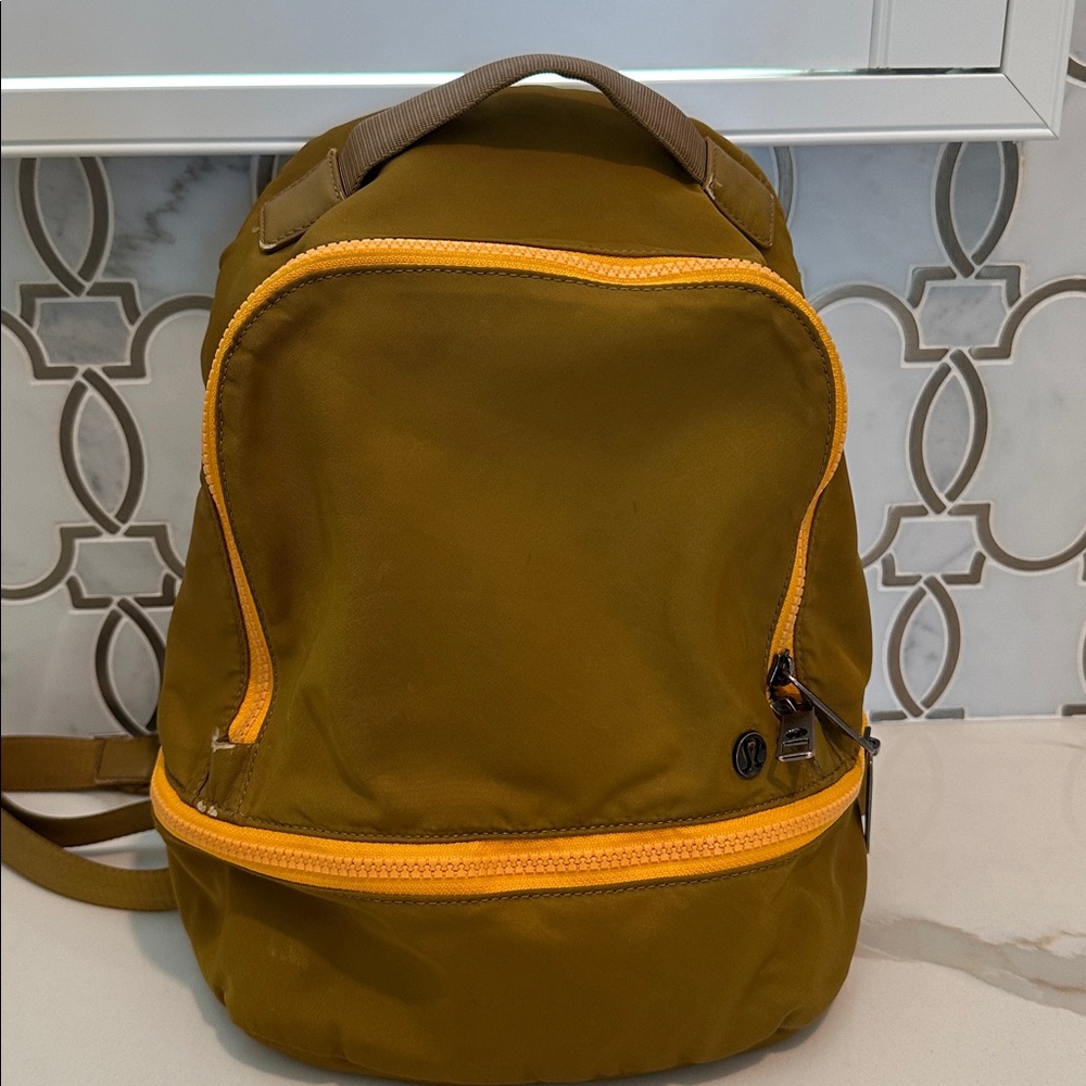 lululemon athletica Olive Green Backpack with Yellow Trim